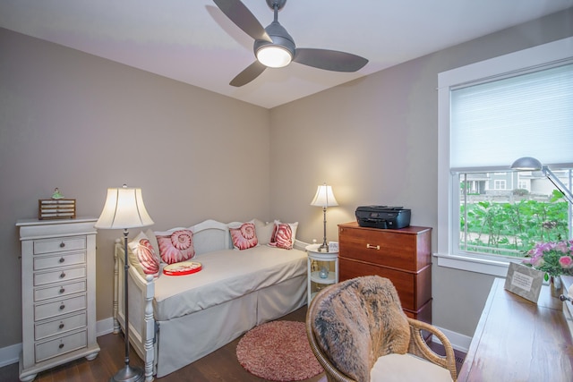 300 Morning Walk Path, Benton Harbor, MI 49022 - bedroom with dark wood-style flooring, baseboards, and ceiling fan