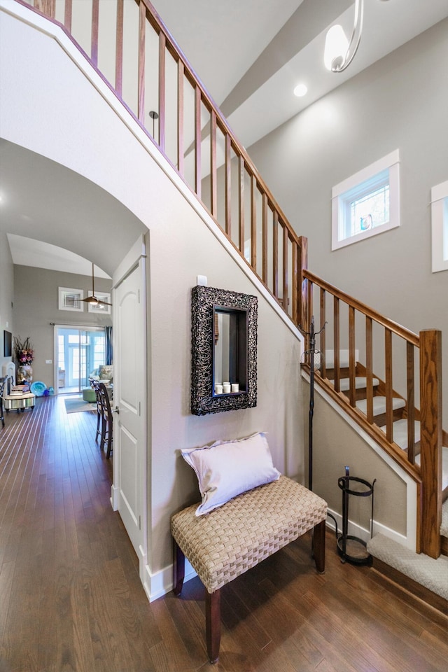 300 Morning Walk Path, Benton Harbor, MI 49022 - staircase with hardwood / wood-style floors, plenty of natural light, baseboards, and recessed lighting