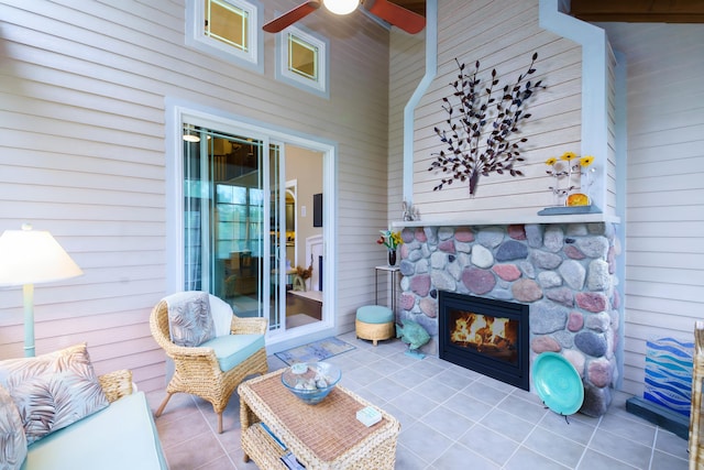 300 Morning Walk Path, Benton Harbor, MI 49022 - view of patio / terrace with a fireplace and ceiling fan