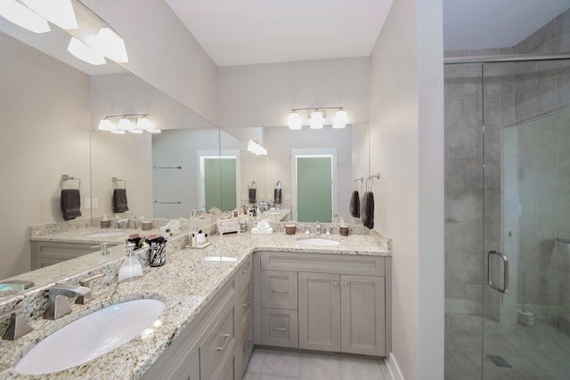 300 Morning Walk Path, Benton Harbor, MI 49022 - full bath featuring double vanity, a stall shower, and tile patterned flooring