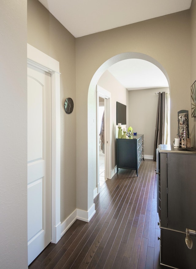 300 Morning Walk Path, Benton Harbor, MI 49022 - hall featuring arched walkways, dark wood-style flooring, and baseboards