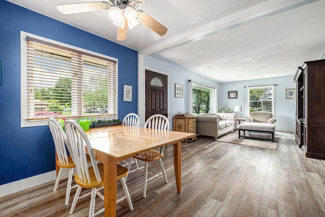 7569 Astronaut Ave, Jenison, MI 49428 - dining area featuring wood finished floors, ceiling fan, and baseboards