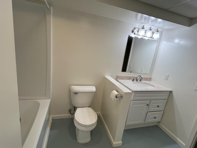5764 W Brookwood Pl, Ludington, MI 49431 - full bathroom featuring vanity, toilet, and baseboards