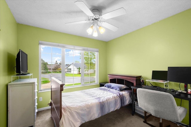 306 Meister Rd, Fremont, MI 49412 - bedroom featuring carpet, a textured ceiling, a ceiling fan, and baseboards