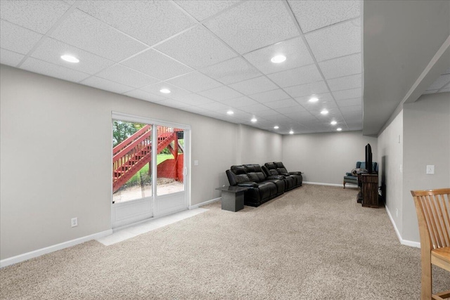 306 Meister Rd, Fremont, MI 49412 - living area featuring carpet flooring, recessed lighting, baseboards, and a paneled ceiling