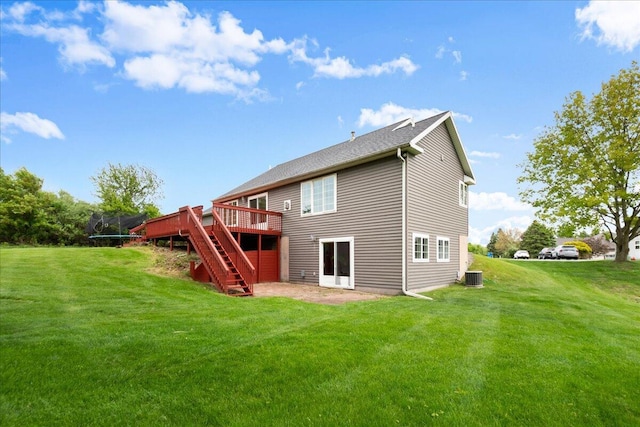 306 Meister Rd, Fremont, MI 49412 - rear view of property featuring stairway, a deck, a lawn, and cooling unit