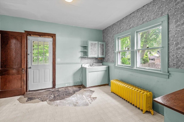 1019 Second St NW, Grand Rapids, MI 49504 - laundry room featuring radiator heating unit, healthy amount of natural light, and light floors