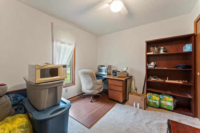 70594 Dennis Dr, Niles, MI 49120 - office featuring a ceiling fan and wood finished floors