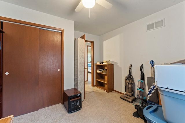70594 Dennis Dr, Niles, MI 49120 - bedroom featuring light carpet, ceiling fan, and a closet