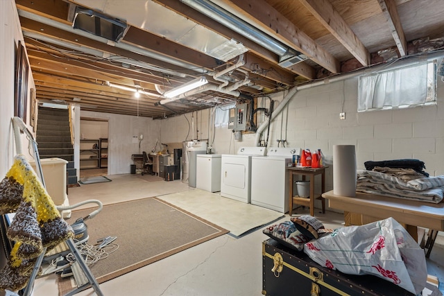 70594 Dennis Dr, Niles, MI 49120 - unfinished basement with separate washer and dryer, electric panel, and stairway