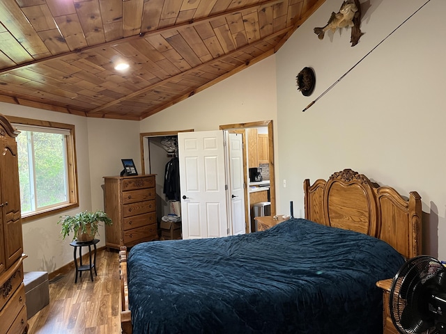 550 E N St, Edmore, MI 48829 - bedroom featuring lofted ceiling, wood ceiling, wood finished floors, baseboards, and a closet