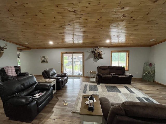 550 E N St, Edmore, MI 48829 - living room with wood finished floors, recessed lighting, and wood ceiling