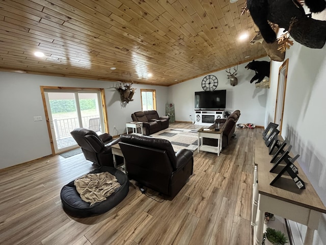550 E N St, Edmore, MI 48829 - living room with wood ceiling and light wood-type flooring