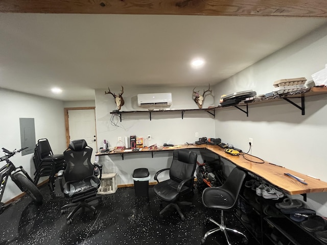 550 E N St, Edmore, MI 48829 - miscellaneous room featuring electric panel, a wall unit AC, baseboards, and recessed lighting