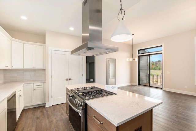 0 Baldwin St, Hudsonville, MI 49426 - kitchen with island exhaust hood, appliances with stainless steel finishes, dark wood finished floors, white cabinets, and recessed lighting