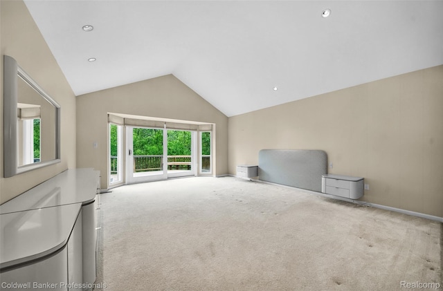 6560 Pleasant Lake Ct Unit 11, West Bloomfield, MI 48322 - unfurnished living room with carpet flooring, recessed lighting, and high vaulted ceiling