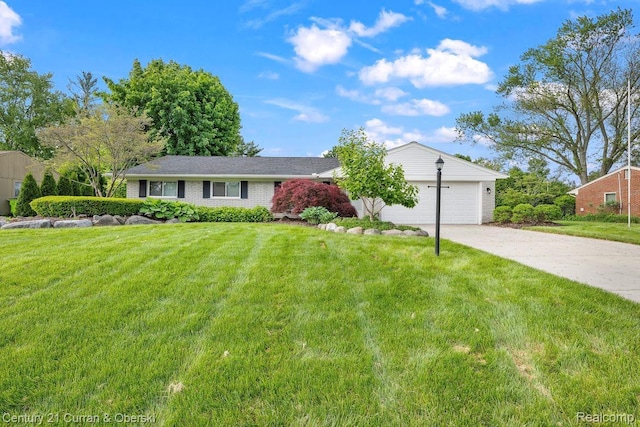 24018 Glen Ridge Ct, Novi, MI 48375 - single story home featuring a garage, concrete driveway, a front lawn, and brick siding