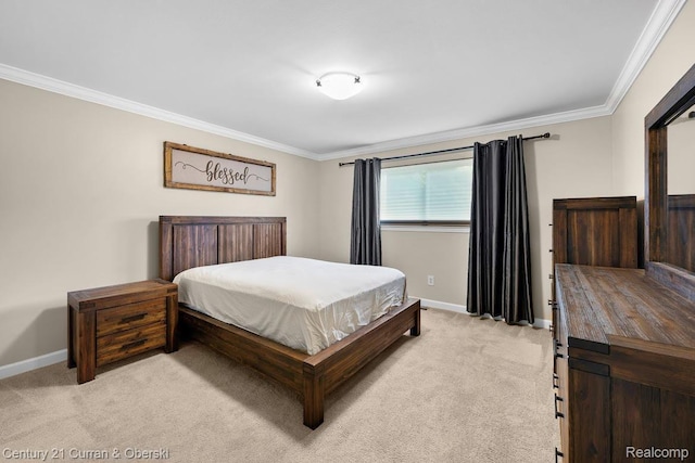 24018 Glen Ridge Ct, Novi, MI 48375 - bedroom with crown molding, light carpet, and baseboards
