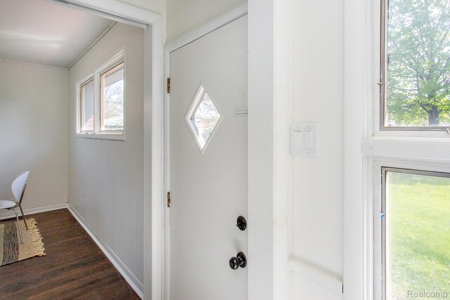 24548 Templar Ave, Southfield, MI 48075 - entryway featuring healthy amount of natural light, dark wood-style flooring, and baseboards