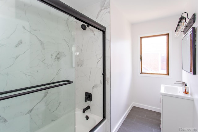 24548 Templar Ave, Southfield, MI 48075 - full bathroom with vanity, shower / bath combination with glass door, and baseboards