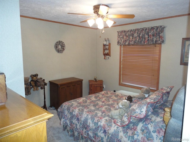 501 Kinloch, Temperance, MI 48182 - carpeted bedroom featuring crown molding, a textured ceiling, and ceiling fan