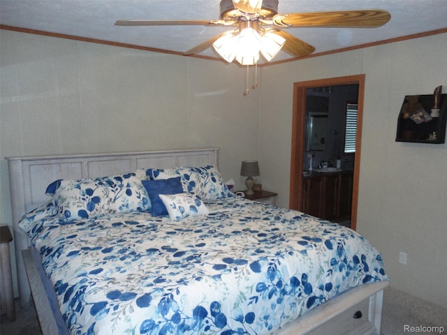 501 Kinloch, Temperance, MI 48182 - bedroom with crown molding, ceiling fan, and carpet flooring
