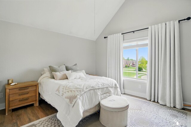 4853 Southpointe Pkwy, Monroe, MI 48161 - bedroom with wood finished floors, baseboards, and high vaulted ceiling