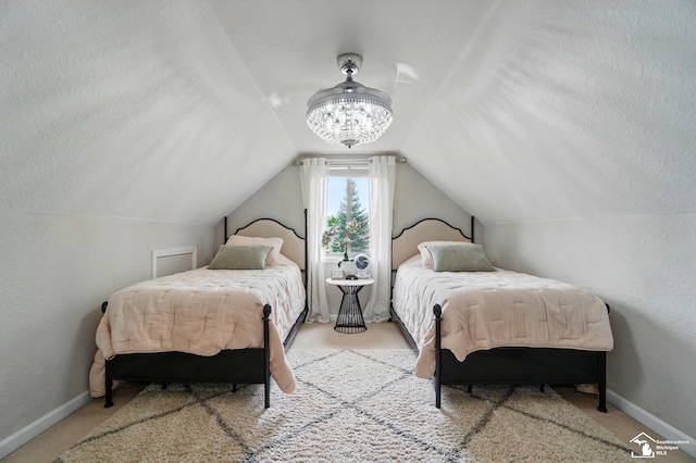 4853 Southpointe Pkwy, Monroe, MI 48161 - carpeted bedroom featuring baseboards, vaulted ceiling, and a textured ceiling
