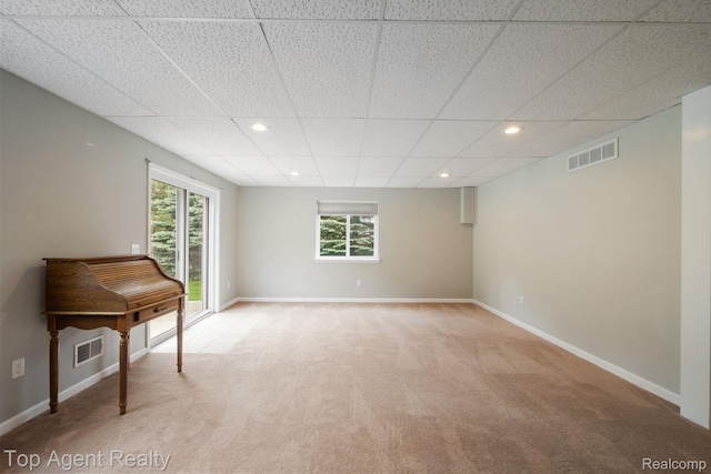 109 Willow Lake Dr, Oxford, MI 48371 - basement featuring light carpet, recessed lighting, baseboards, and a paneled ceiling