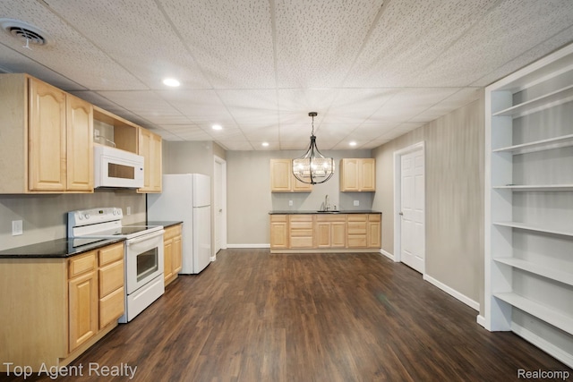 109 Willow Lake Dr, Oxford, MI 48371 - kitchen with white appliances, light brown cabinetry, a sink, baseboards, and open shelves