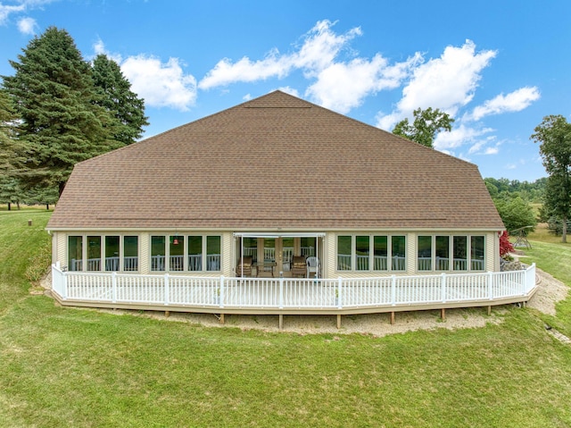 12741 Sharon Hollow Rd, Manchester, MI 48158 - rear view of property with a yard, roof with shingles, and a deck