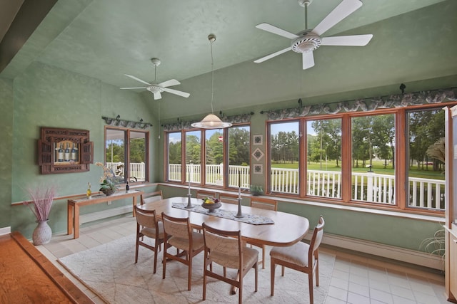 12741 Sharon Hollow Rd, Manchester, MI 48158 - dining room with ceiling fan, healthy amount of natural light, baseboard heating, and lofted ceiling