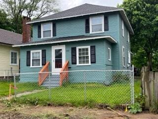 872 Mcalister Ave, Benton Harbor, MI 49022 - american foursquare style home featuring a chimney and entry steps