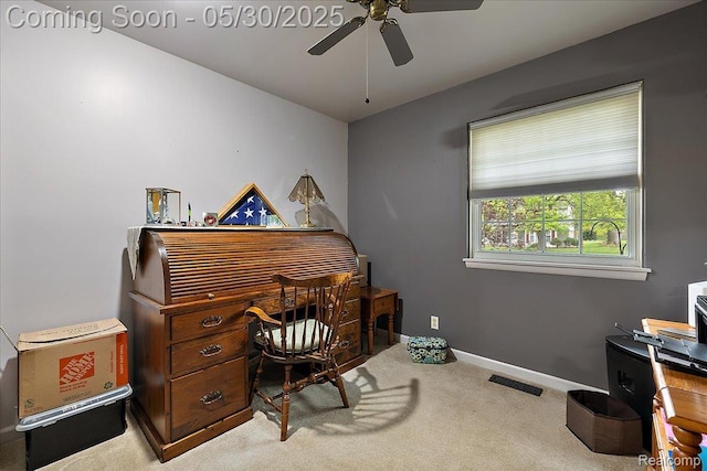 7188 Vicksburg Cir, Shelby Twp, MI 48317 - carpeted home office featuring ceiling fan and baseboards