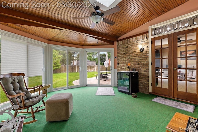7188 Vicksburg Cir, Shelby Twp, MI 48317 - sunroom / solarium with french doors, lofted ceiling, and beverage cooler