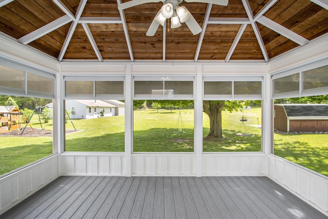9490 N 12th St, Kalamazoo, MI 49009 - unfurnished sunroom featuring ceiling fan and lofted ceiling