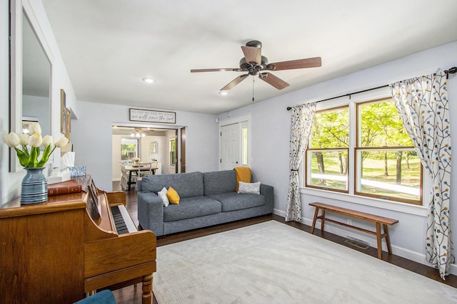 9490 N 12th St, Kalamazoo, MI 49009 - living area with ceiling fan, baseboards, wood finished floors, and recessed lighting