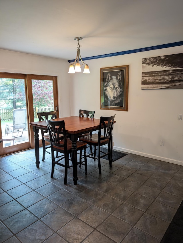 6919 Abrahamson Rd, Ludington, MI 49431 - dining area featuring baseboards and dark tile patterned floors