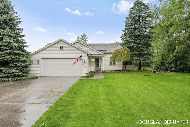 7470 Parmalee Rd, Middleville, MI 49333 - single story home with a garage, a front lawn, driveway, and roof with shingles