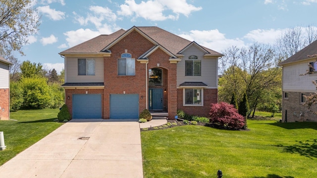 4139 Persimmon Dr, Ypsilanti, MI 48197 - traditional-style home with a garage, driveway, brick siding, and a front lawn