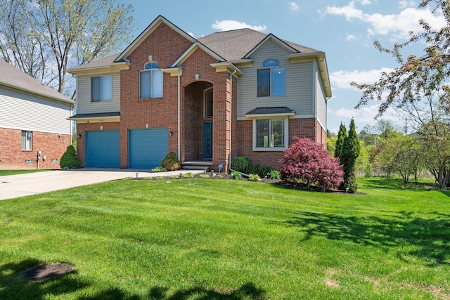 4139 Persimmon Dr, Ypsilanti, MI 48197 - traditional home featuring an attached garage, concrete driveway, brick siding, and a front lawn