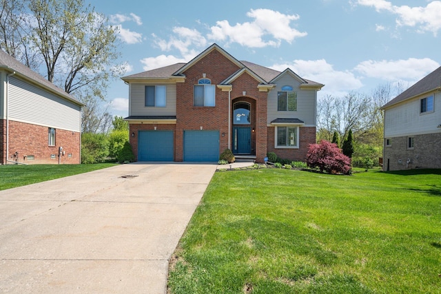 4139 Persimmon Dr, Ypsilanti, MI 48197 - traditional-style house featuring a garage, brick siding, driveway, and a front yard