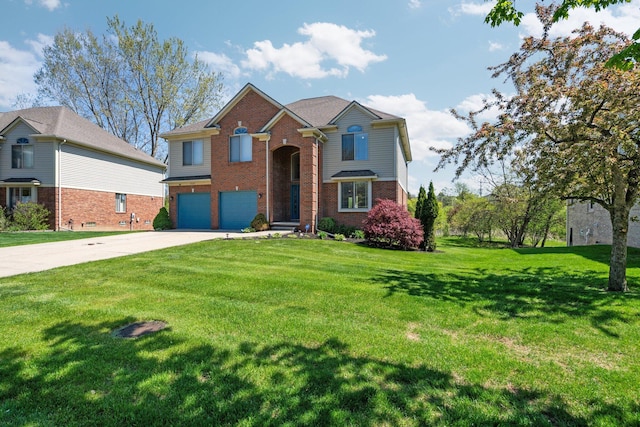 4139 Persimmon Dr, Ypsilanti, MI 48197 - traditional home featuring brick siding, a garage, concrete driveway, and a front lawn