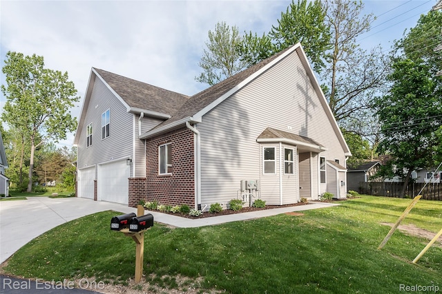 527 Indian Oaks Dr, Howell, MI 48843 - view of property exterior featuring concrete driveway, a garage, roof with shingles, and brick siding