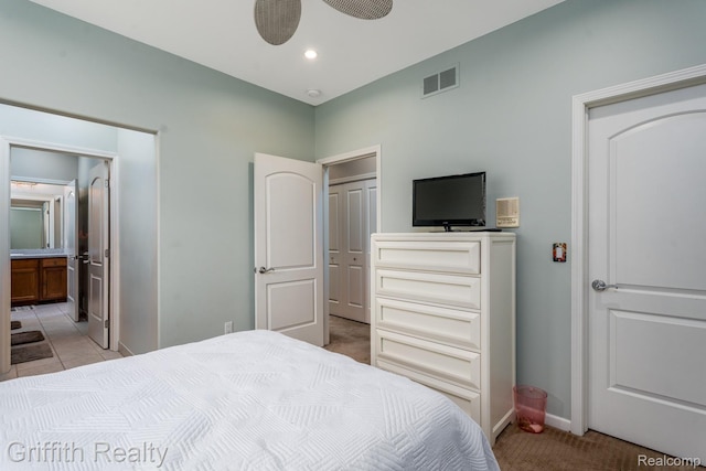 1804 Morgan Lake Ct, Brighton, MI 48114 - bedroom with baseboards, connected bathroom, recessed lighting, and light tile patterned floors