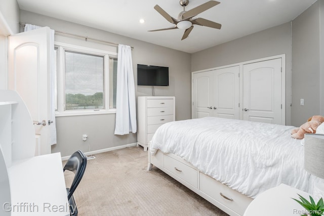 1804 Morgan Lake Ct, Brighton, MI 48114 - bedroom with light colored carpet, baseboards, recessed lighting, and a ceiling fan