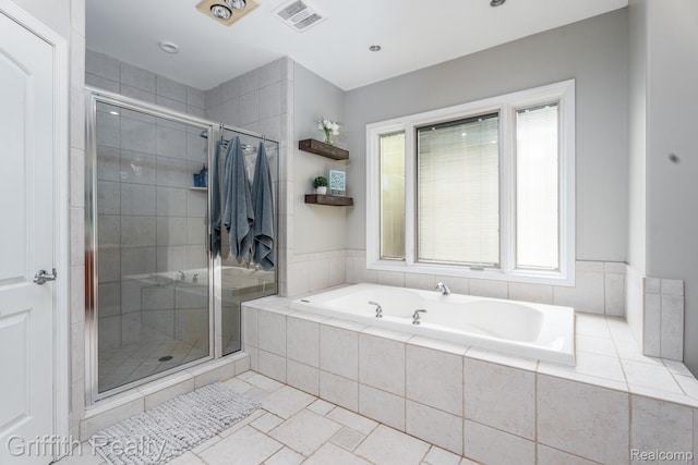 1804 Morgan Lake Ct, Brighton, MI 48114 - full bathroom with a garden tub, a shower stall, tile patterned floors, and recessed lighting