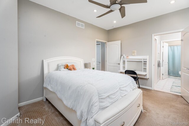 1804 Morgan Lake Ct, Brighton, MI 48114 - bedroom featuring light carpet, recessed lighting, baseboards, and a ceiling fan