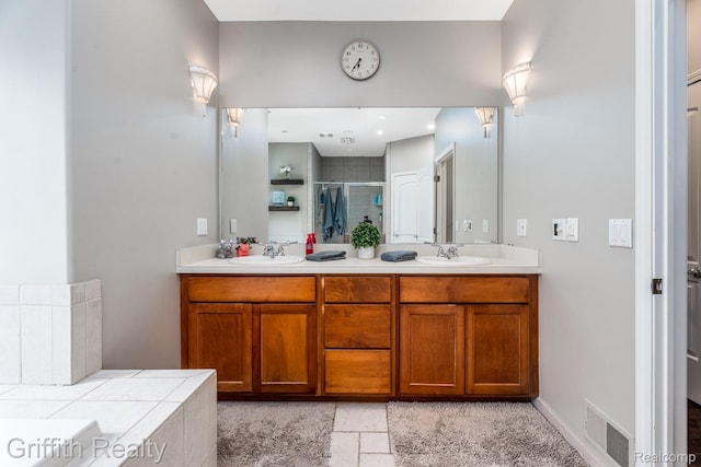 1804 Morgan Lake Ct, Brighton, MI 48114 - full bathroom with a shower stall, double vanity, and a tub to relax in