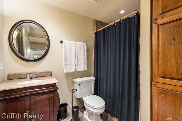 1804 Morgan Lake Ct, Brighton, MI 48114 - bathroom featuring vanity, toilet, a shower with curtain, and recessed lighting